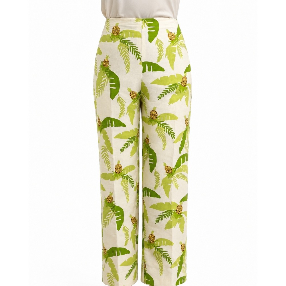 Kelly and Diane Womens 100% Silk Tropical Pineapple Sequin Wide Leg Pants 12